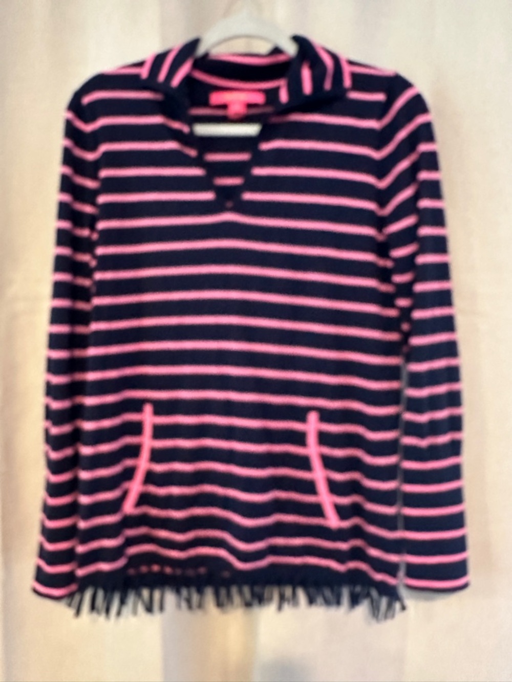 Lilly Pulitzer Navy and Pink Striped V-Neck Sweater Pullover